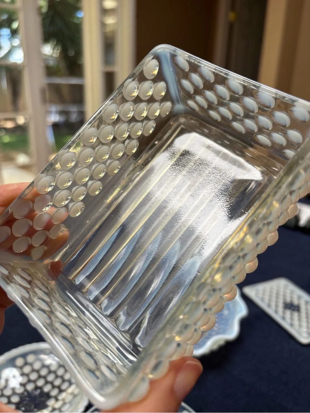 Fenton Opalescent Milk Glass Hobnail Dish - Pale Blue/White Decorative Bowl
